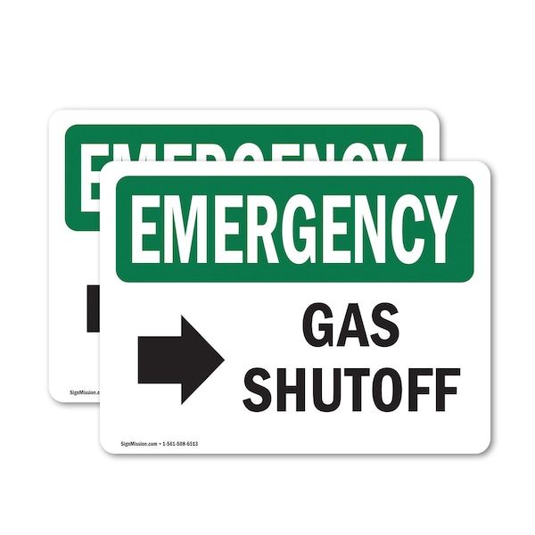 Signmission Gas Shutoff (Right Arrow) With Symbol, 7 in W x Rectangle, Vinyl Decal OS-2PACK-EM-D-57-L-10389 - main